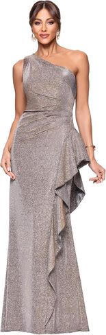 Xscape Women's Glitter One Shoulder Ruffle Floor Length Dress in Kuwait