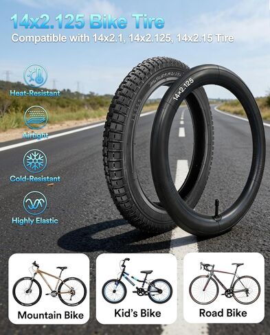Gyl 14x2.125 مجموعة الإطارات والأنبوب ، إطارات 14 بوصة للدراجات الكهربائية للدراجات والدراجة الإلكترونية ، أنبوب شاق 14 بوصة مع صمام schrader ، بديل لإطارات الدراجات 14 × 2.1 14x2.125 14x2.15 in Kuwait