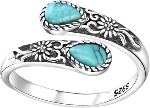 Adjustable Thumb Rings for Women Vintage Moonstone Obsidian Turquoise, Spoon Style Adjustable Ring Gift for Her, Sister, Mom – Natural Gemstone Jewelry in Kuwait