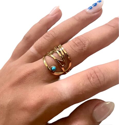 Persian Iranian Love Jewelry - Love Eshgh Farvahar Ring, Gold Plated Persian Ring with Goftar Nik Letter, Calligraphy Jewelry, Special and stylish gift for Her! Persian Nowruz Norooz Norouz Gift! in Kuwait