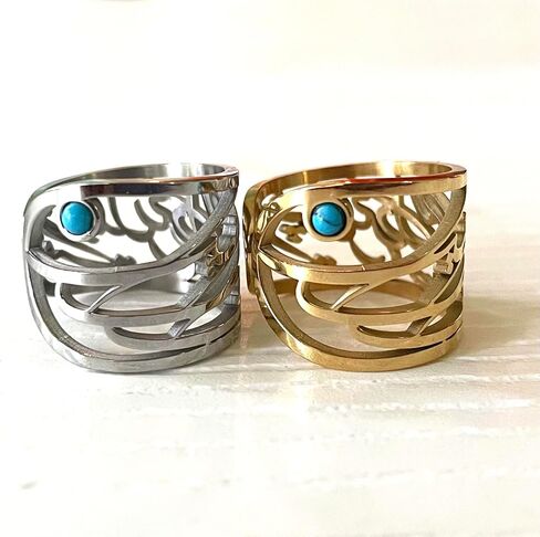 Persian Iranian Love Jewelry - Love Eshgh Farvahar Ring, Gold Plated Persian Ring with Goftar Nik Letter, Calligraphy Jewelry, Special and stylish gift for Her! Persian Nowruz Norooz Norouz Gift! in Kuwait