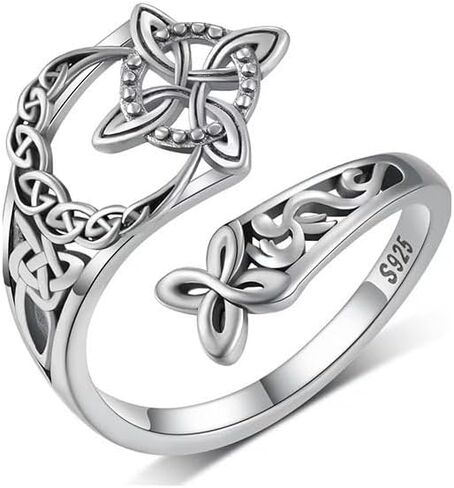 Silver Celtic Witches Knot Ring for Women, Adjustable Open Knuckle Thumb Rings, Irish Witch Knot Jewelry Protection Amulet, Anniversary Birthday Gift for Her, Silver Tone One Size in Saudi Arabia
