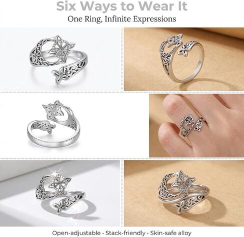 Silver Celtic Witches Knot Ring for Women, Adjustable Open Knuckle Thumb Rings, Irish Witch Knot Jewelry Protection Amulet, Anniversary Birthday Gift for Her, Silver Tone One Size in Saudi Arabia