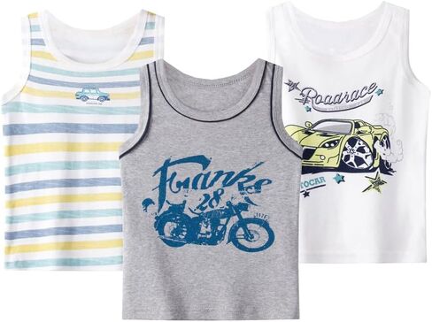 Toddler Tank Top Boys 3 Pack Soft Cotton Sleeveless Undershirts with Cute Prints Size 2T-6T in Saudi Arabia