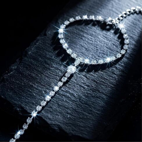 Sparkling Rhinestone Ring Bracelet Silver Hand Chain for Women Radiant Finger Wrist Accessories Prom Statement Jewelry in Saudi Arabia