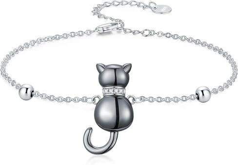 Lab Grown Diamond Black Cat Bracelet Sterling Silver Cat Bracelet Jewelry Gift for Women in Saudi Arabia