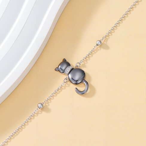 Lab Grown Diamond Black Cat Bracelet Sterling Silver Cat Bracelet Jewelry Gift for Women in Saudi Arabia
