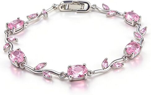 Dainty Pink Vine Bracelet with Sparkling Cubic Zirconia - Fancy Silver Tulip Crystal Leaf Link Bracelet, Floral jewelry for Wedding Birthday Daily Wear Gift for Her in Saudi Arabia