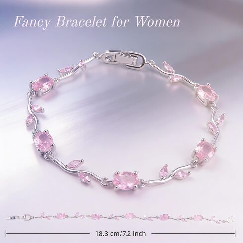 Dainty Pink Vine Bracelet with Sparkling Cubic Zirconia - Fancy Silver Tulip Crystal Leaf Link Bracelet, Floral jewelry for Wedding Birthday Daily Wear Gift for Her in Saudi Arabia