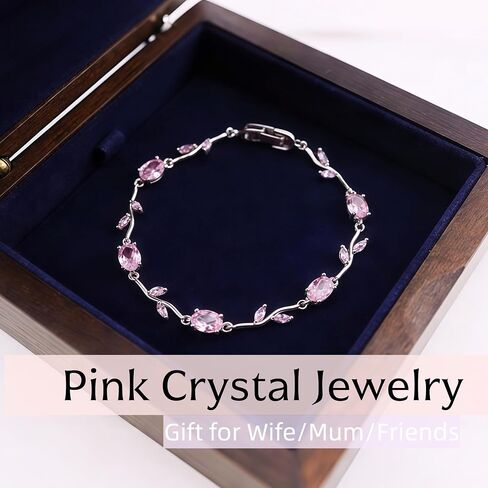 Dainty Pink Vine Bracelet with Sparkling Cubic Zirconia - Fancy Silver Tulip Crystal Leaf Link Bracelet, Floral jewelry for Wedding Birthday Daily Wear Gift for Her in Saudi Arabia