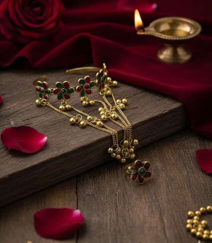 Gold Indian Ring Bracelet Haathphool for Women Hand Chain Finger Ring Link Chain Panja Bracelet Hand Jewelry Gifts for Birthday Anniversary for Wife in Saudi Arabia