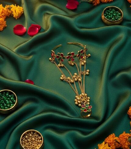 Gold Indian Ring Bracelet Haathphool for Women Hand Chain Finger Ring Link Chain Panja Bracelet Hand Jewelry Gifts for Birthday Anniversary for Wife in Saudi Arabia