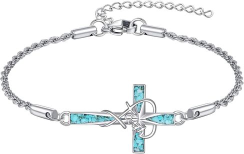 Cross Bracelet for Women 925 Sterling Silver Turquoise Cross Bracelet Faith Religious Jewelry Gifts for Women Mom in Kuwait