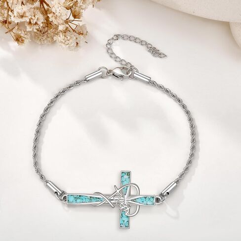 Cross Bracelet for Women 925 Sterling Silver Turquoise Cross Bracelet Faith Religious Jewelry Gifts for Women Mom in Kuwait
