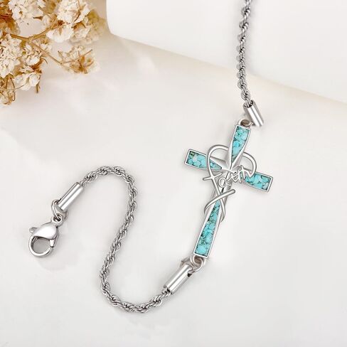 Cross Bracelet for Women 925 Sterling Silver Turquoise Cross Bracelet Faith Religious Jewelry Gifts for Women Mom in Kuwait