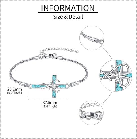 Cross Bracelet for Women 925 Sterling Silver Turquoise Cross Bracelet Faith Religious Jewelry Gifts for Women Mom in Kuwait