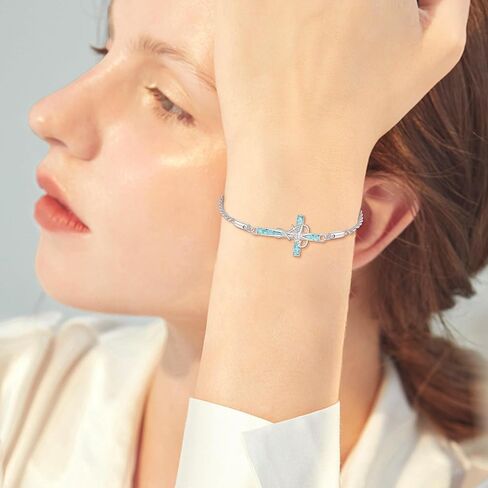 Cross Bracelet for Women 925 Sterling Silver Turquoise Cross Bracelet Faith Religious Jewelry Gifts for Women Mom in Kuwait