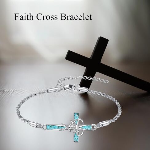 Cross Bracelet for Women 925 Sterling Silver Turquoise Cross Bracelet Faith Religious Jewelry Gifts for Women Mom in Kuwait