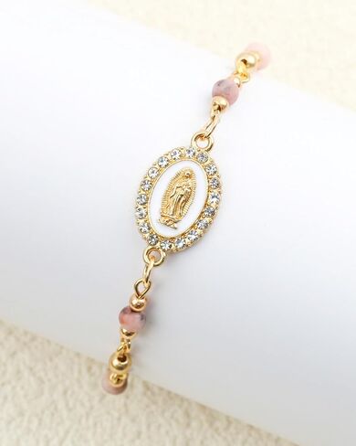 Gold Virgin Mary Bracelet for Women 14k Gold Plated Virgen De Guadalupe Beads Bracelet Catholic Virgin Mary Cross Charm Brace-let Faith Baptism Confirmation Jewelry Gifts for Her in Saudi Arabia