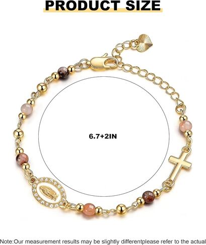 Gold Virgin Mary Bracelet for Women 14k Gold Plated Virgen De Guadalupe Beads Bracelet Catholic Virgin Mary Cross Charm Brace-let Faith Baptism Confirmation Jewelry Gifts for Her in Saudi Arabia