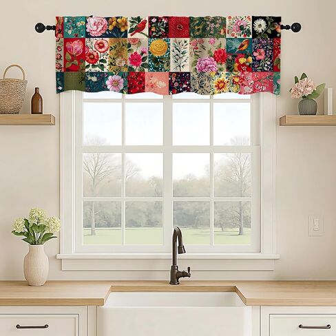 Boho Floral Valance Curtains 18x54 Inch,1 Panel,Windows Rod Pocket Valance Window Treatment for Kitchen,Bedroom,Bathroom,Living Room,Rv,Laundry,Home Decor,Vintage Botanical Flower in Saudi Arabia