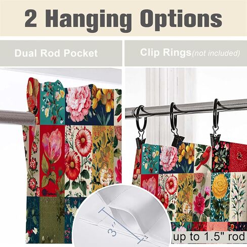 Boho Floral Valance Curtains 18x54 Inch,1 Panel,Windows Rod Pocket Valance Window Treatment for Kitchen,Bedroom,Bathroom,Living Room,Rv,Laundry,Home Decor,Vintage Botanical Flower in Saudi Arabia