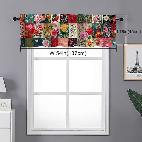 Boho Floral Valance Curtains 18x54 Inch,1 Panel,Windows Rod Pocket Valance Window Treatment for Kitchen,Bedroom,Bathroom,Living Room,Rv,Laundry,Home Decor,Vintage Botanical Flower in Saudi Arabia