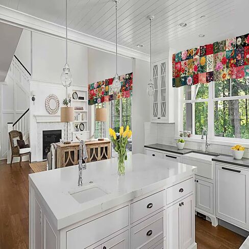 Boho Floral Valance Curtains 18x54 Inch,1 Panel,Windows Rod Pocket Valance Window Treatment for Kitchen,Bedroom,Bathroom,Living Room,Rv,Laundry,Home Decor,Vintage Botanical Flower in Saudi Arabia