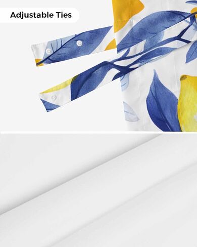 Spring Summer Pastoral Lemon on White Tie Up Valance Curtains, Navy Blue Leaves Kitchen Light Filtering Window Treatments with 3-inch Rod Pocket for Living Room,Bedroom,54x18In in Saudi Arabia
