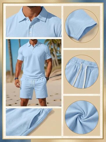 Men's 2 Pieces Outfits Casual Quarter Polo Shirt and Shorts Set Athletic Jogging Summer Tracksuit in Kuwait