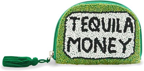 America & Beyond Tequila Money Beaded Coin Pouch, Green, Mini Zip Pouch with Tassel, 5 x 3.5 Inch in Saudi Arabia