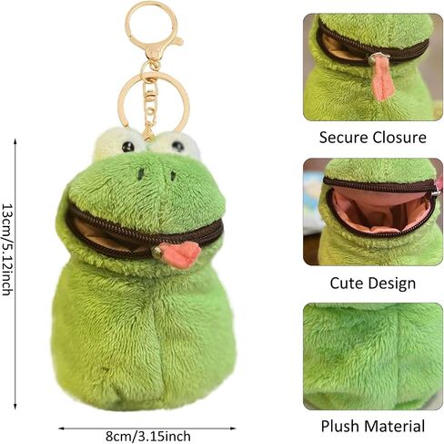 Frog Coin Purse Keychain | Creative Portable Mini Wallet for Women, Kawaii Plush Change Pouch with Zipper, Ideal Gift for Girls and Women in Saudi Arabia