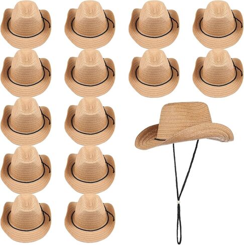 15 Pcs Straw Cowboy Hats, Western Wide Brim Hats for Men & Women, Unisex Cowgirl Hat, Sun Hats with Adjustable Chin Strap for Outdoor Activities, Themed Parties in Kuwait