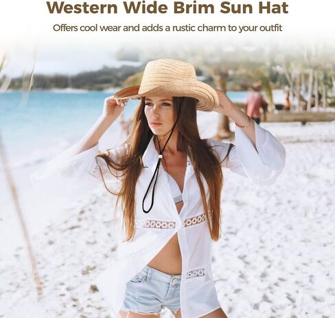 15 Pcs Straw Cowboy Hats, Western Wide Brim Hats for Men & Women, Unisex Cowgirl Hat, Sun Hats with Adjustable Chin Strap for Outdoor Activities, Themed Parties in Kuwait