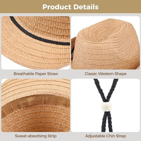 15 Pcs Straw Cowboy Hats, Western Wide Brim Hats for Men & Women, Unisex Cowgirl Hat, Sun Hats with Adjustable Chin Strap for Outdoor Activities, Themed Parties in Kuwait