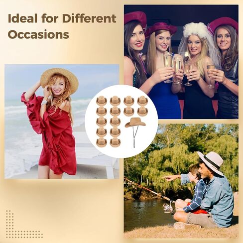 15 Pcs Straw Cowboy Hats, Western Wide Brim Hats for Men & Women, Unisex Cowgirl Hat, Sun Hats with Adjustable Chin Strap for Outdoor Activities, Themed Parties in Kuwait