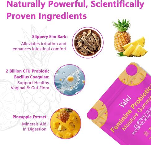 Slippery Kitty Gummies | her Juicy Feminine probiotics Gummies | Support pH Balance & Digestive Health, Slippery Elm for Women | 60 Count | Pineapple Flavor in Saudi Arabia