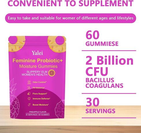 Slippery Kitty Gummies | her Juicy Feminine probiotics Gummies | Support pH Balance & Digestive Health, Slippery Elm for Women | 60 Count | Pineapple Flavor in Saudi Arabia