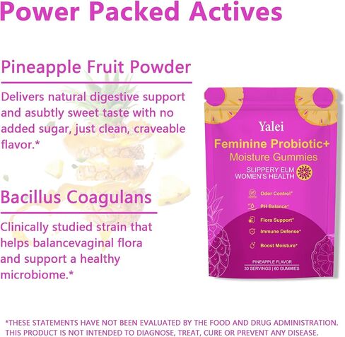 Slippery Kitty Gummies | her Juicy Feminine probiotics Gummies | Support pH Balance & Digestive Health, Slippery Elm for Women | 60 Count | Pineapple Flavor in Saudi Arabia