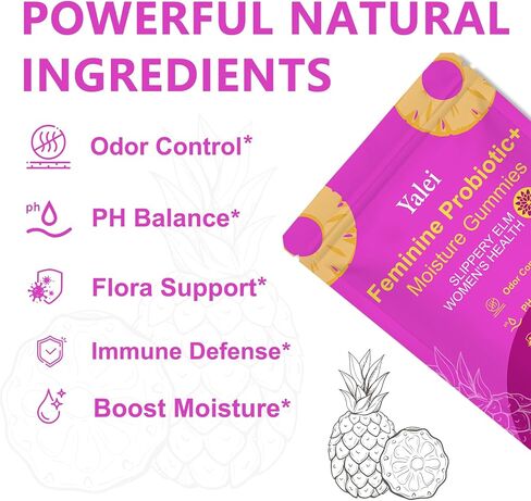 Slippery Kitty Gummies | her Juicy Feminine probiotics Gummies | Support pH Balance & Digestive Health, Slippery Elm for Women | 60 Count | Pineapple Flavor in Saudi Arabia