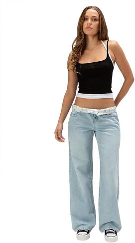 Rsq Womens Fold Over Waistband Baggy Jeans in Saudi Arabia