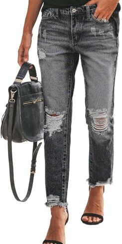 Straight Leg Jeans for Women Spring Summer Frayed Hem High Waisted Ripped Distressed Ankle Denim Pants in Saudi Arabia