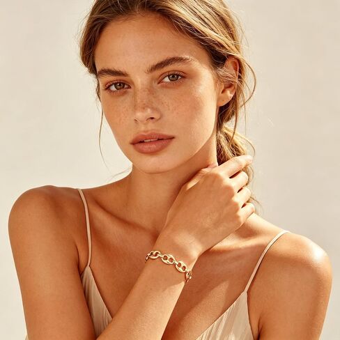 Chunky Bean Chain Bracelet for Women 14K Gold Plated Adjustable Trendy Chain Bracelet in Kuwait