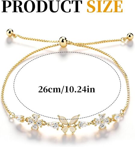 Dainty Adjustable Bracelets for Women, Gold Sparkly Flower Bracelet, Rhinestone Bracelet for Women with Slider Chain, Jewelry Gift in Saudi Arabia