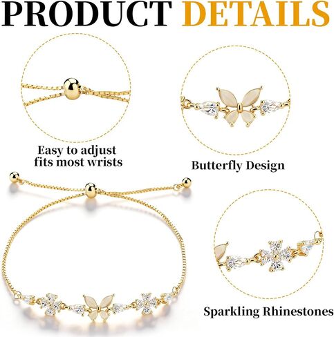 Dainty Adjustable Bracelets for Women, Gold Sparkly Flower Bracelet, Rhinestone Bracelet for Women with Slider Chain, Jewelry Gift in Saudi Arabia