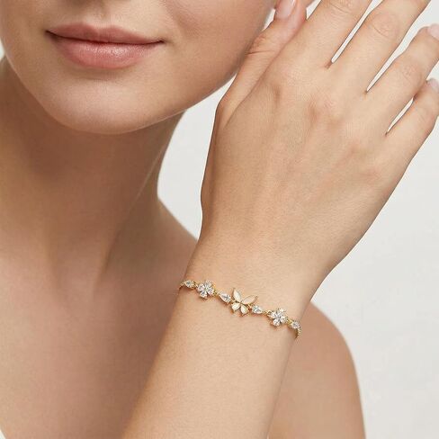 Dainty Adjustable Bracelets for Women, Gold Sparkly Flower Bracelet, Rhinestone Bracelet for Women with Slider Chain, Jewelry Gift in Saudi Arabia