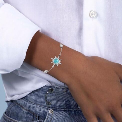 Genuine Turquoise Sun Link Bracelet, Sterling Silver Adjustable Dainty Bracelet Native American Jewelry, Fit for 6.5 7 7.5 Inches in Kuwait