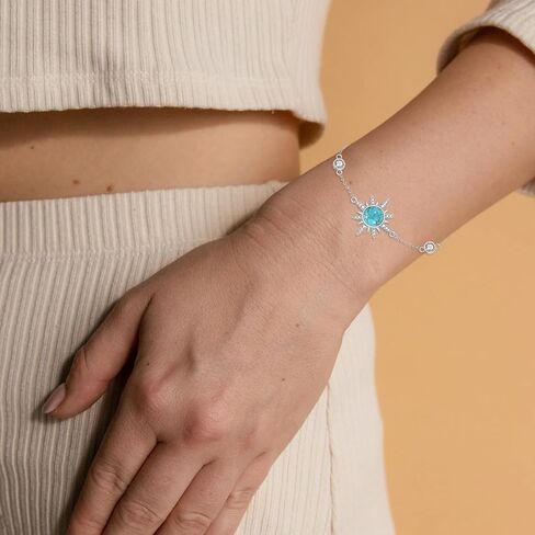 Genuine Turquoise Sun Link Bracelet, Sterling Silver Adjustable Dainty Bracelet Native American Jewelry, Fit for 6.5 7 7.5 Inches in Kuwait