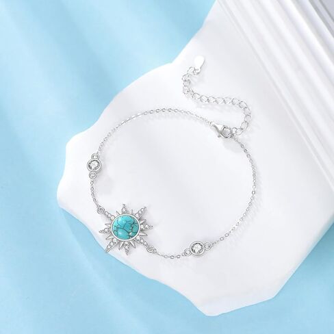 Genuine Turquoise Sun Link Bracelet, Sterling Silver Adjustable Dainty Bracelet Native American Jewelry, Fit for 6.5 7 7.5 Inches in Kuwait