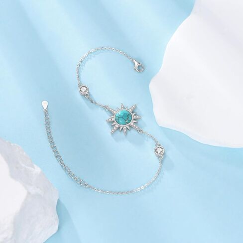 Genuine Turquoise Sun Link Bracelet, Sterling Silver Adjustable Dainty Bracelet Native American Jewelry, Fit for 6.5 7 7.5 Inches in Kuwait